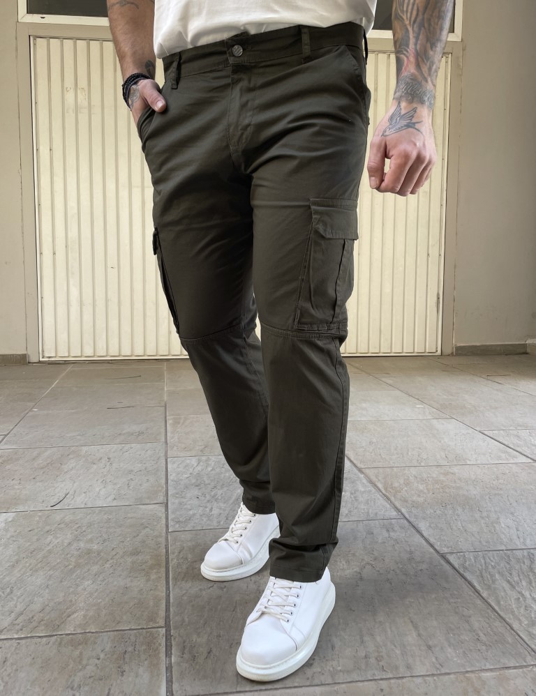 Ανδρικό cargo ίσιο χακί υφασμάτινο παντελόνι BO1682X φωτογραφία